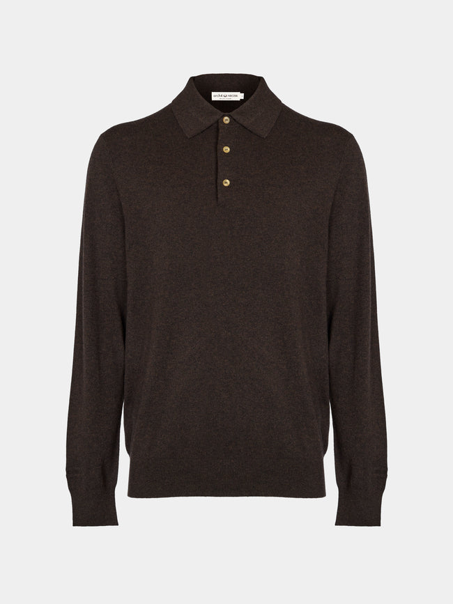Arch4 - Chapman Baby Goat Cashmere Long-Sleeved Polo Top | Size: M - Brown - ABASK - 
