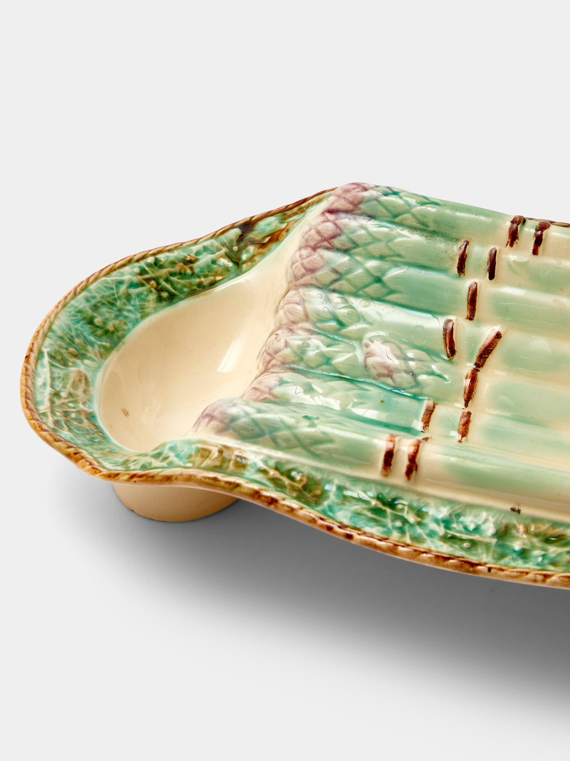 Antique and Vintage - 1900s Ceramic Asparagus Plate - Cream - ABASK