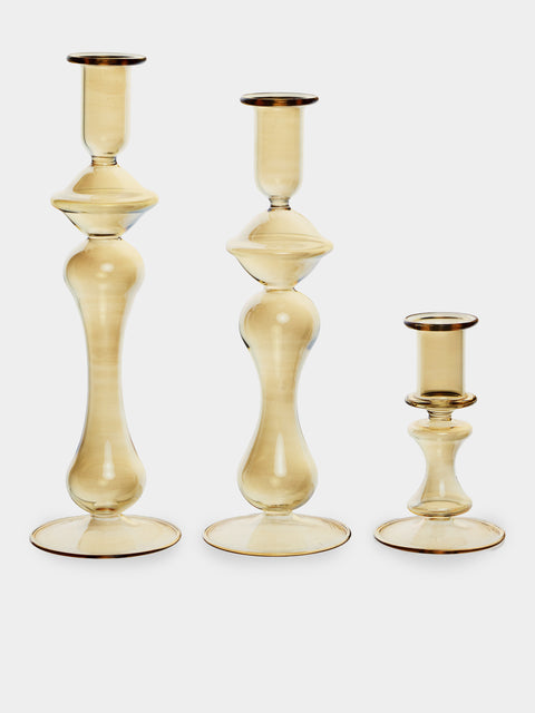 Alya Tannous - | Set of 3 | Iconica Glass Candlesticks - Gold - ABASK - 