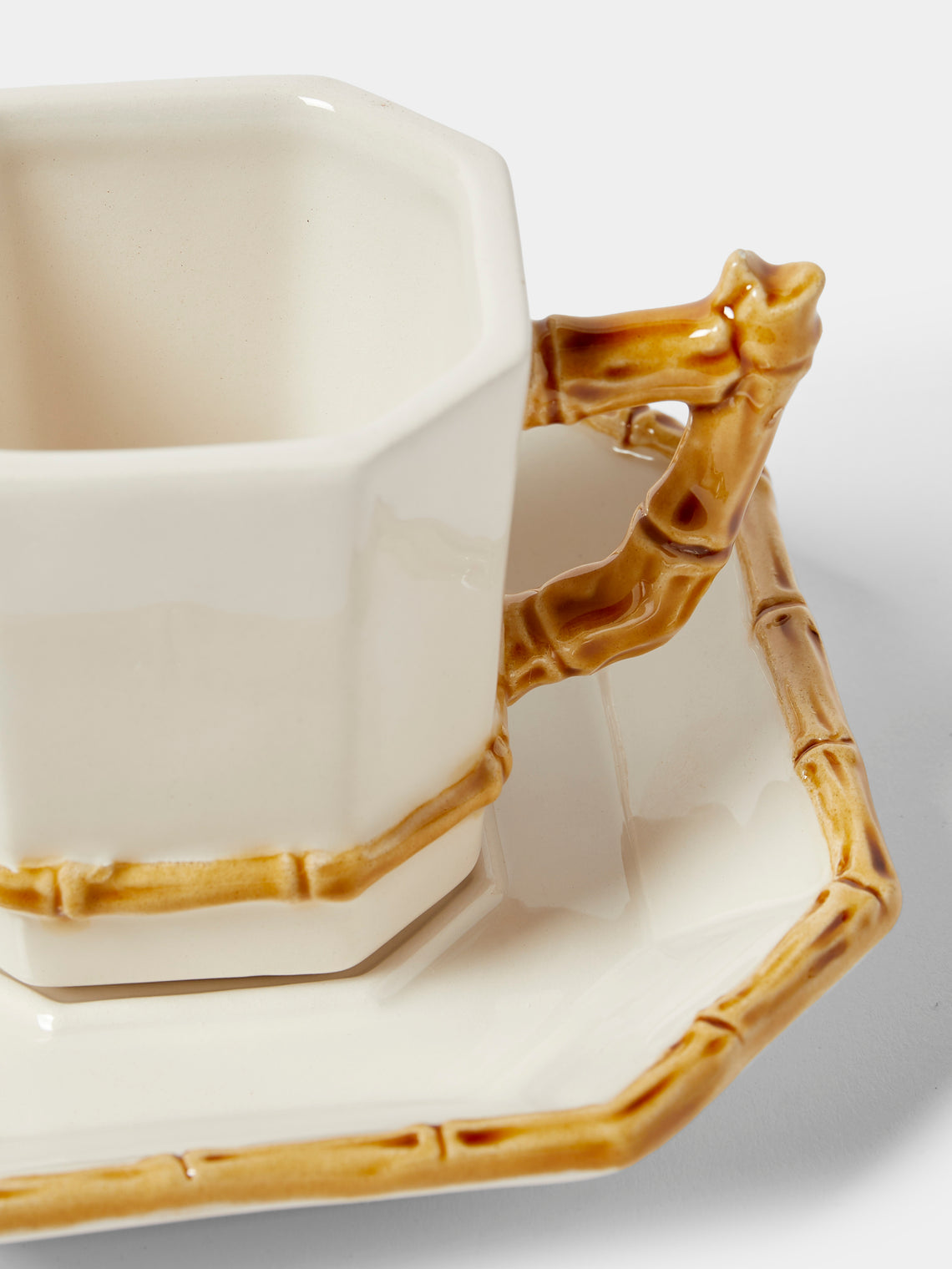 Verdolini - Bamboo Hand-Painted Ceramic Coffee Cup and Saucer - White - ABASK