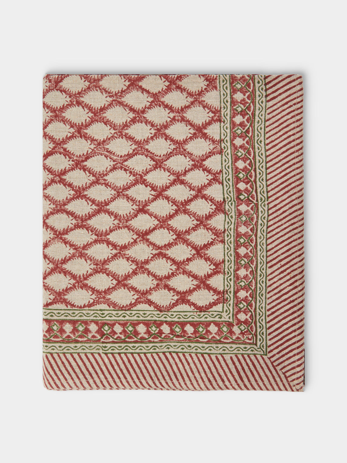 Chamois - Cypress Block-Printed Linen Rectangular Tablecloth (106.5in/2.7m) - Multiple - ABASK - 