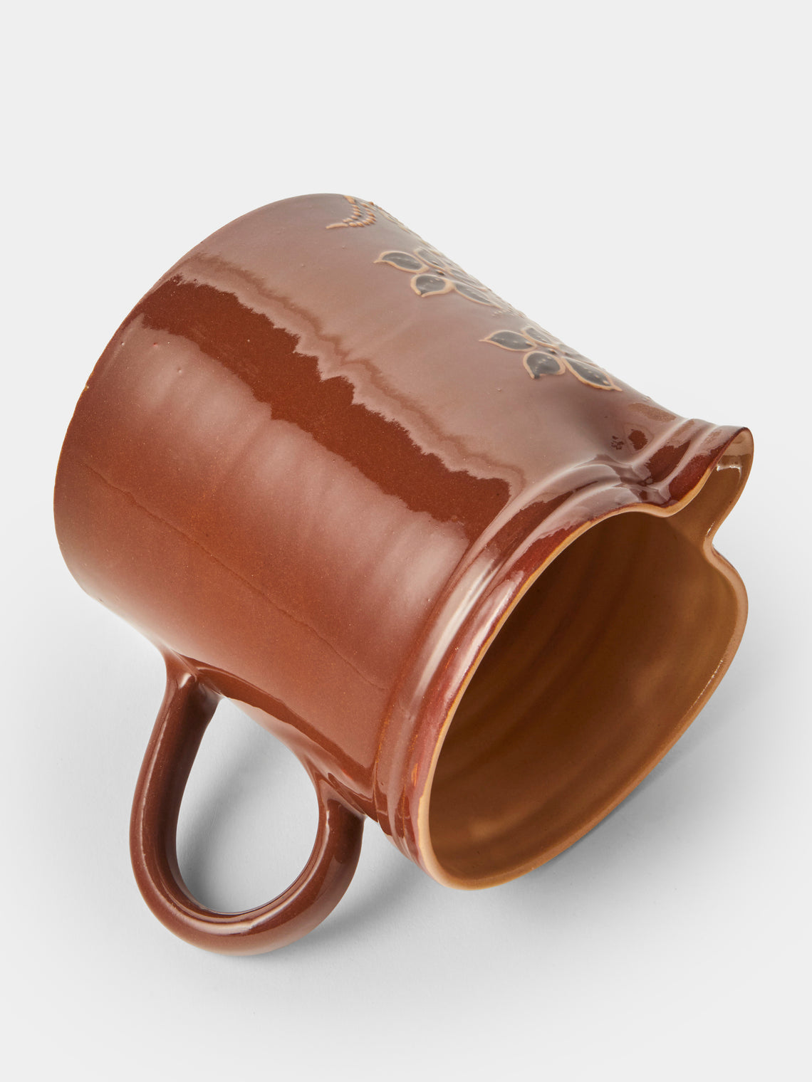 Poterie d’Évires - Flowers Hand-Painted Ceramic Straight-Edge Medium Jug - Light Brown - ABASK