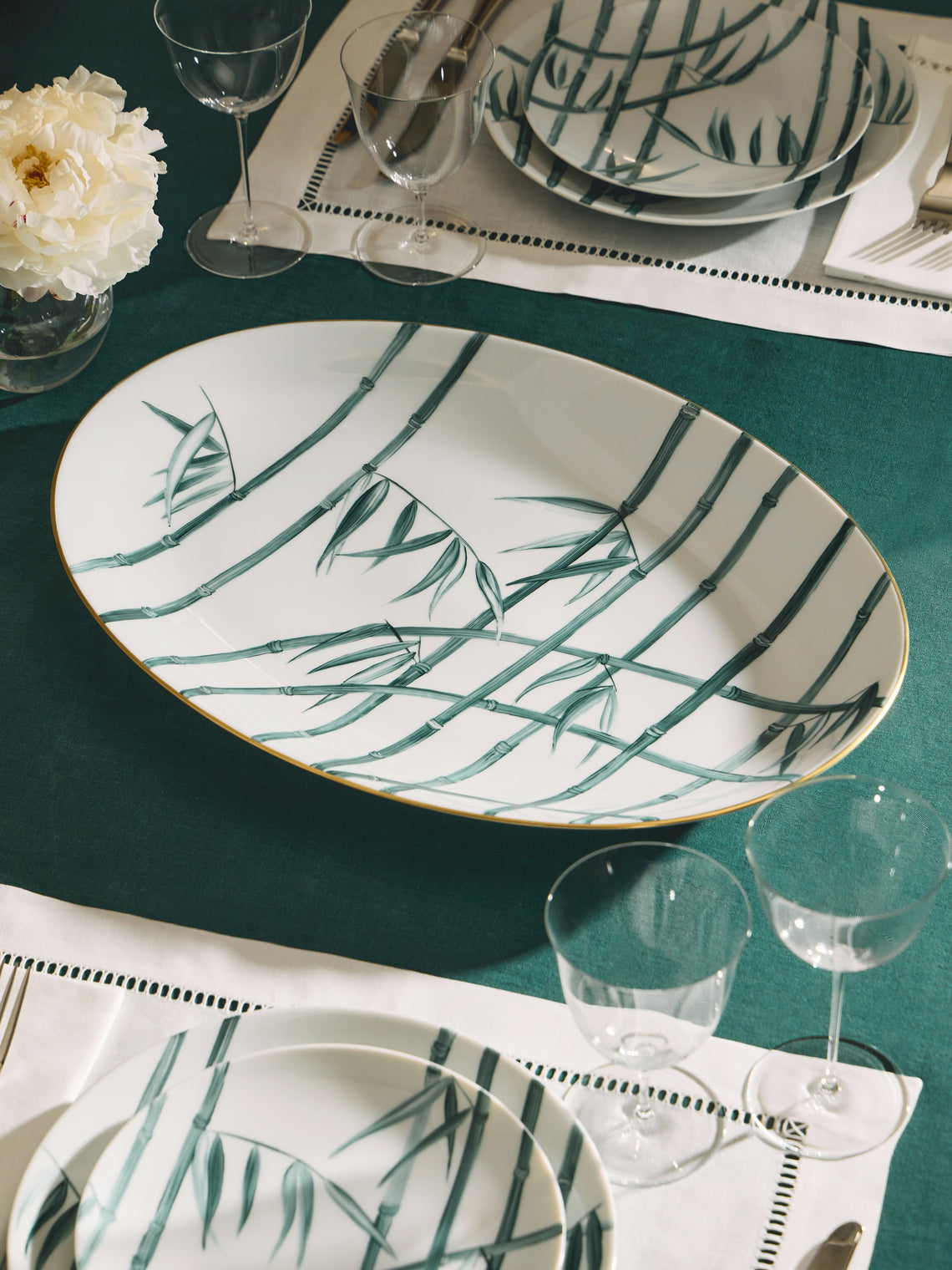 Marie Daage - Jardin d'Arashiyama Hand-Painted Porcelain Oval Platter - White - ABASK