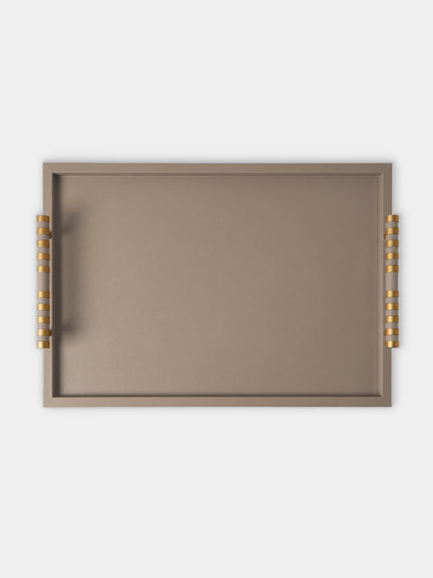 Pinetti - Saturno Leather Tray (22.5in/57.5cm) - Taupe - ABASK - 
