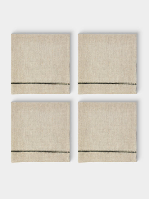 Chamois - | Set of 4 | Embroidered Linen Napkins - Beige - ABASK - 