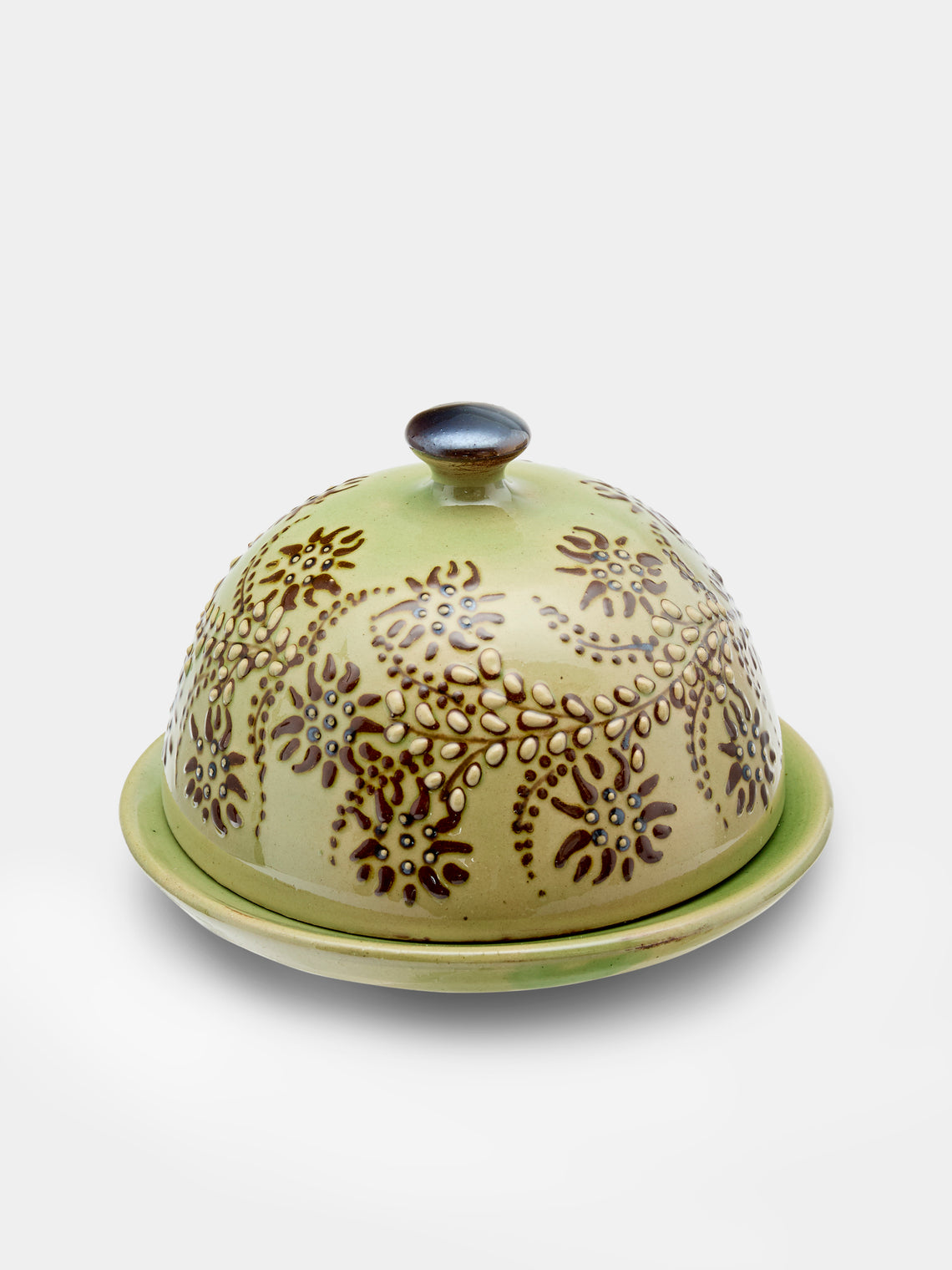 Poterie d’Évires - Flowers Hand-Painted Ceramic Small Butter Dish - Green - ABASK - 