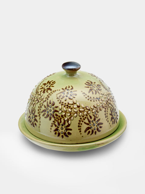 Poterie d’Évires - Flowers Hand-Painted Ceramic Small Butter Dish - Green - ABASK - 