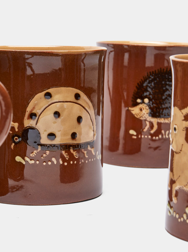Poterie d’Évires - Animals Hand-Painted Ceramic Mugs (Set of 6) - Light brown - ABASK
