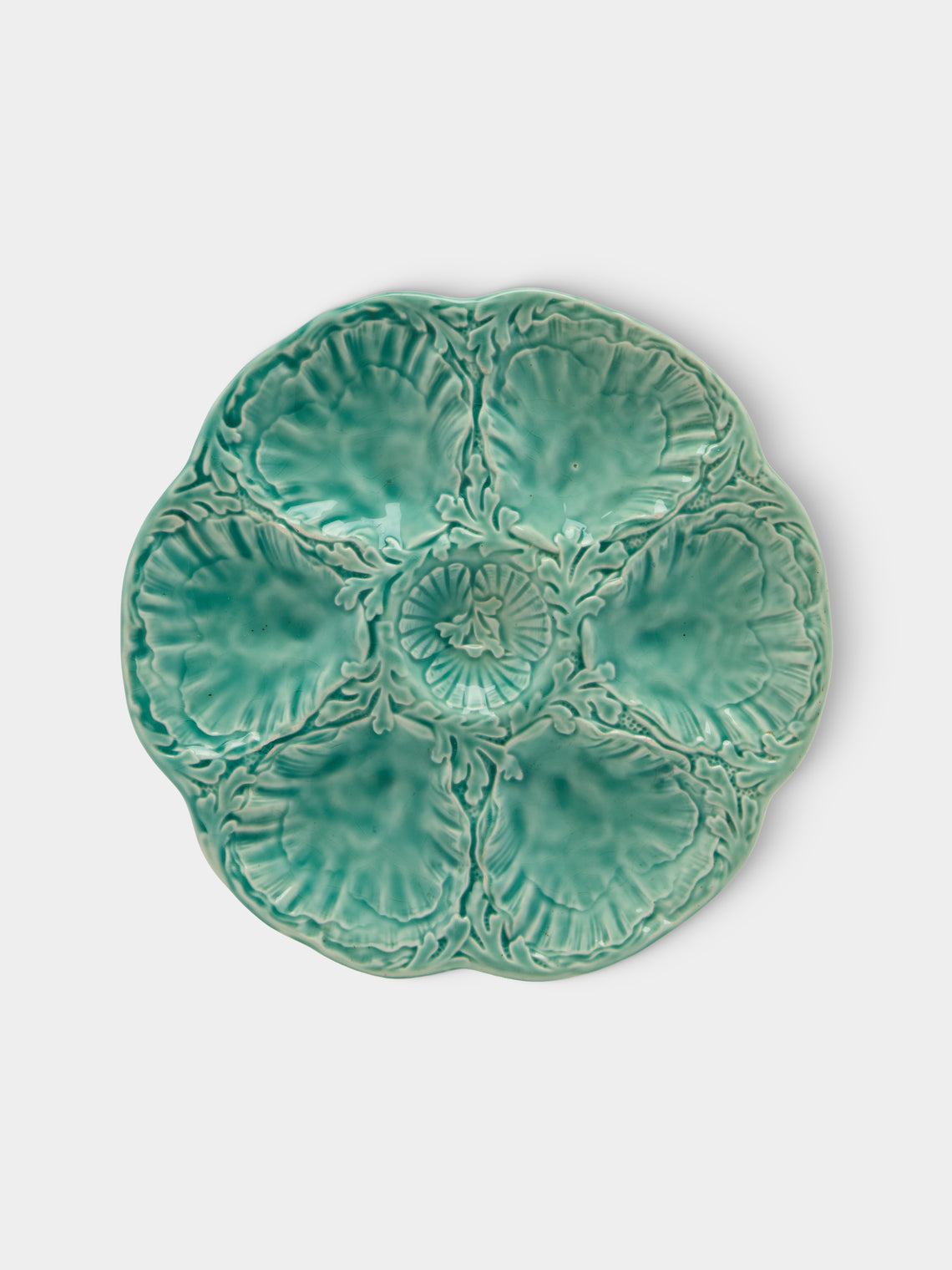 Antique and Vintage - Mid-Century Cabbage Majolica Ceramic Oyster Plates – 9.5in/24cm (Set of 10) - Green - ABASK