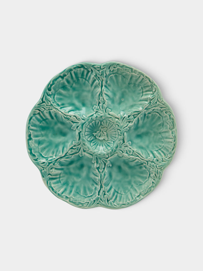 Antique and Vintage - Mid-Century Cabbage Majolica Ceramic Oyster Plates – 9.5in/24cm (Set of 10) - Green - ABASK