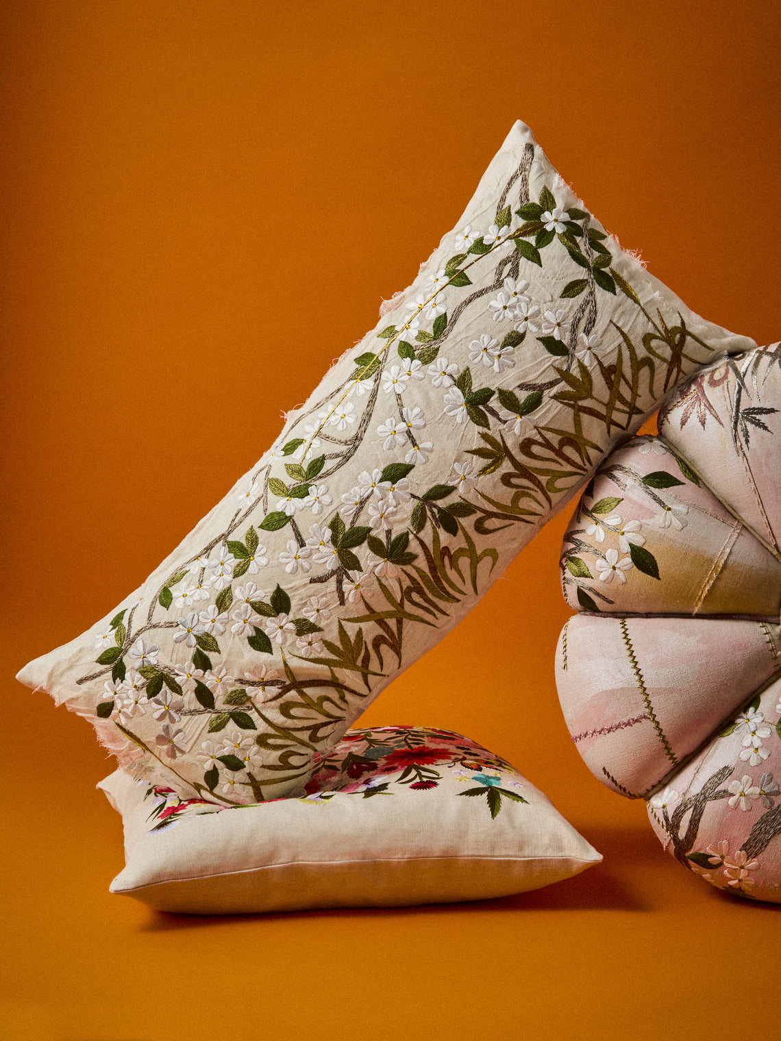Bokja - Primavera Embroidered Linen Cushion (35.5in/90cm) - Multiple - ABASK