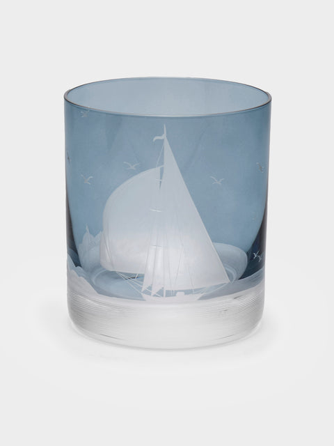 Artel - Golden Age of Yachting Hand-Engraved Crystal Double Old Fashioned Tumbler - Blue - ABASK - 