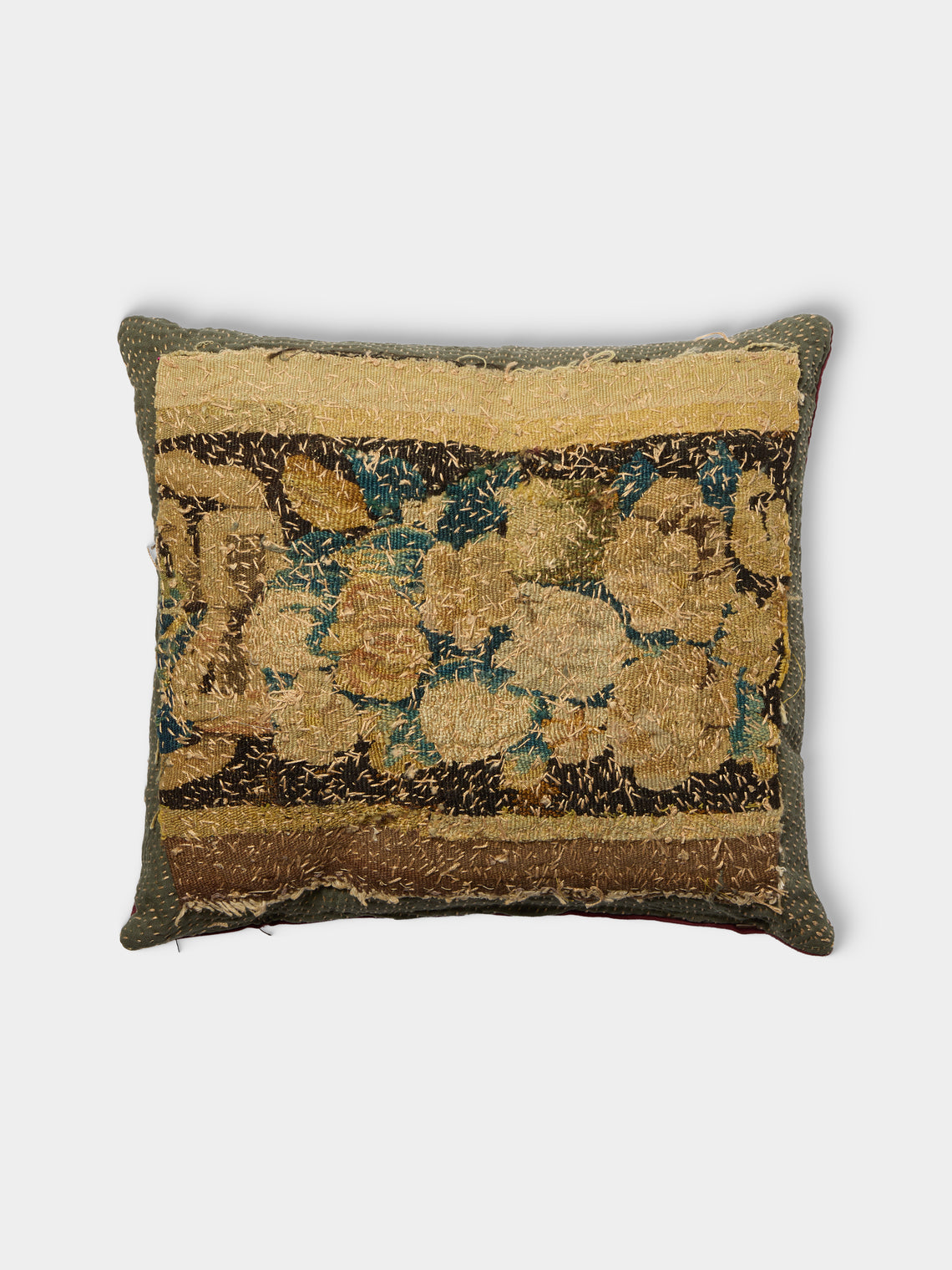 By Walid - 17th-Century Verdure Tapestry Linen and Damask Cushion (16.5in/42cm) - Multiple - ABASK - 