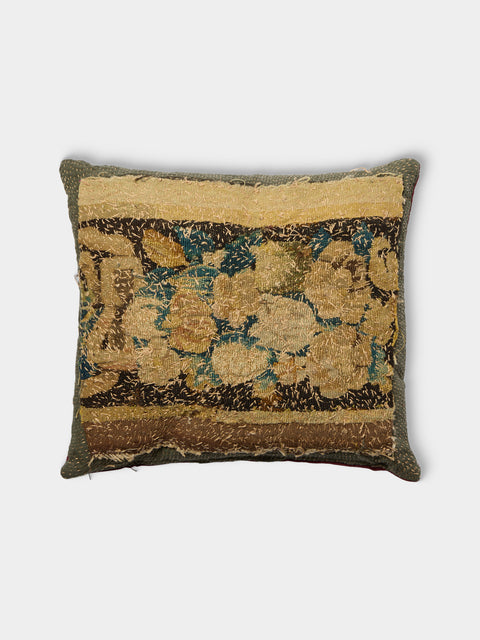 By Walid - 17th-Century Verdure Tapestry Linen and Damask Cushion (16.5in/42cm) - Multiple - ABASK - 