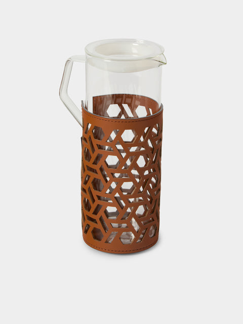 RUDI - Messina Leather and Glass Pitcher (42oz/1.2L) - Brown - ABASK - 