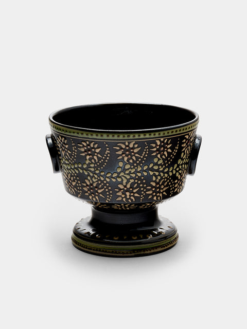 Poterie d’Évires - Flowers Hand-Painted Ceramic Small Raised Bowl - Dark brown - ABASK - 