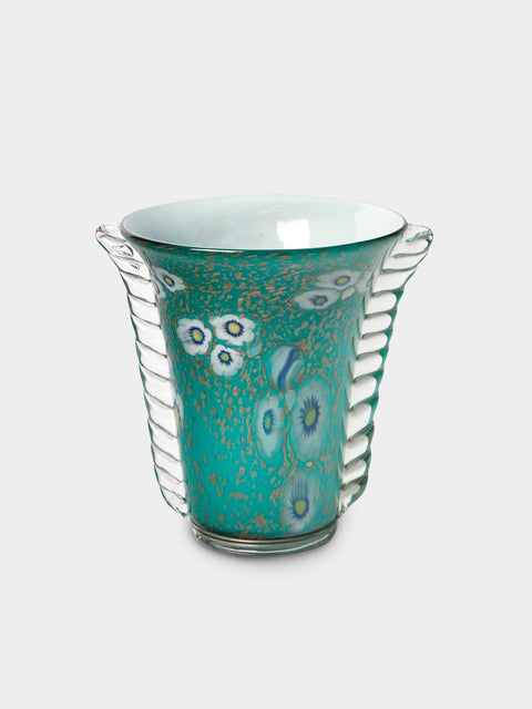 Antique and Vintage - Mid-Century A.Ve.M. Murrine Murano Glass Vase (8in/20cm) - Blue - ABASK - 