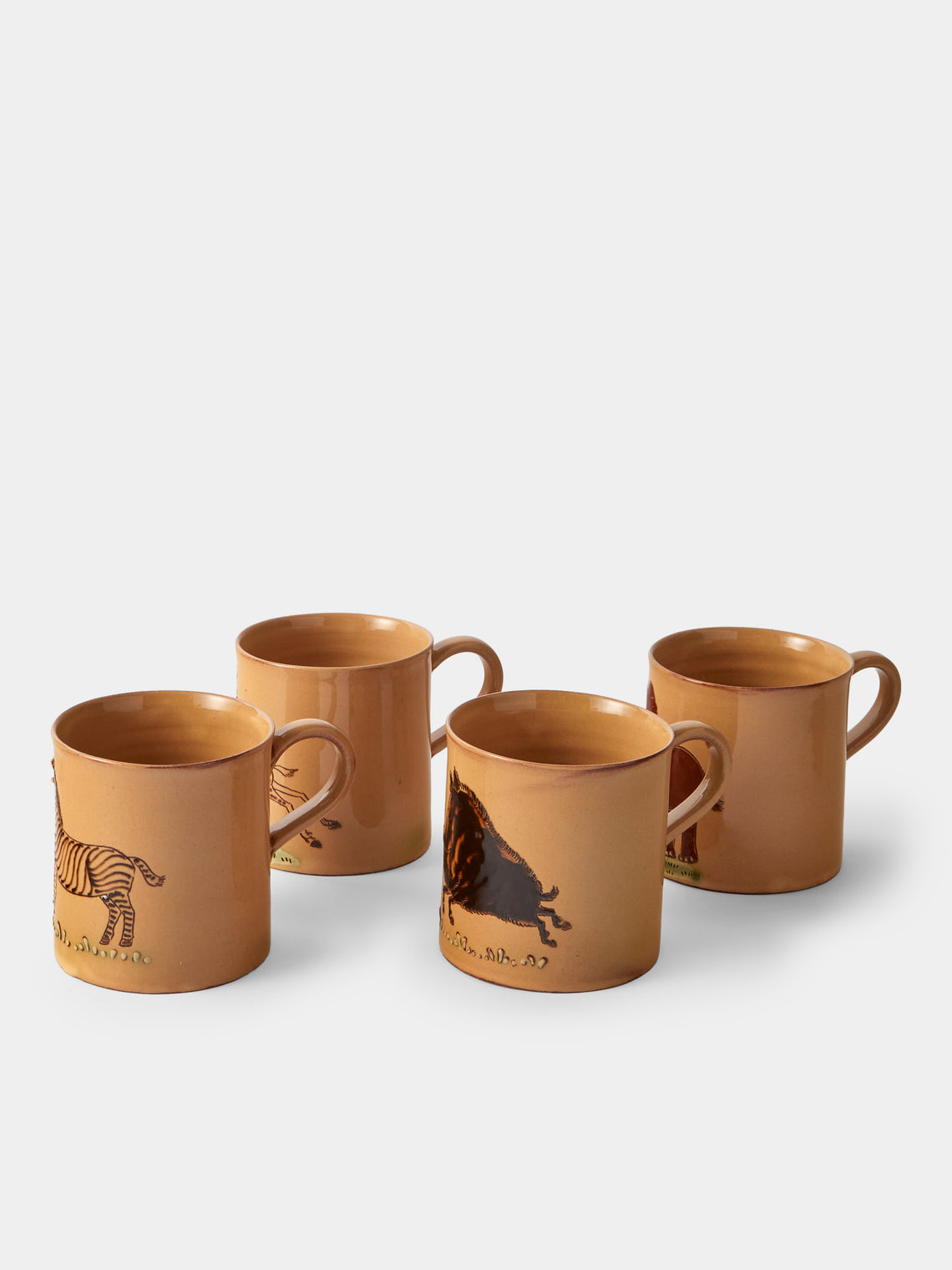 Poterie d’Évires - Animals Hand-Painted Ceramic Mugs (Set of 4) - Cream - ABASK