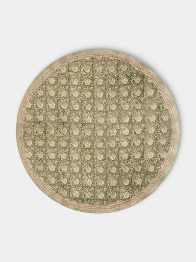 Chamois - Oriental Block-Printed Linen Round Tablecloth (86.5in/2.2m) - Multiple - ABASK - 