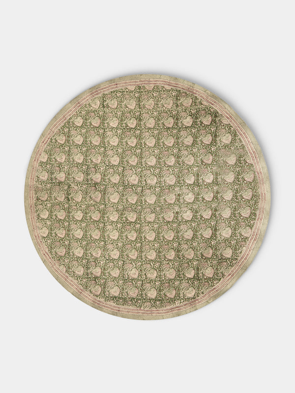 Chamois - Oriental Block-Printed Linen Round Tablecloth (86.5in/2.2m) - Multiple - ABASK - 