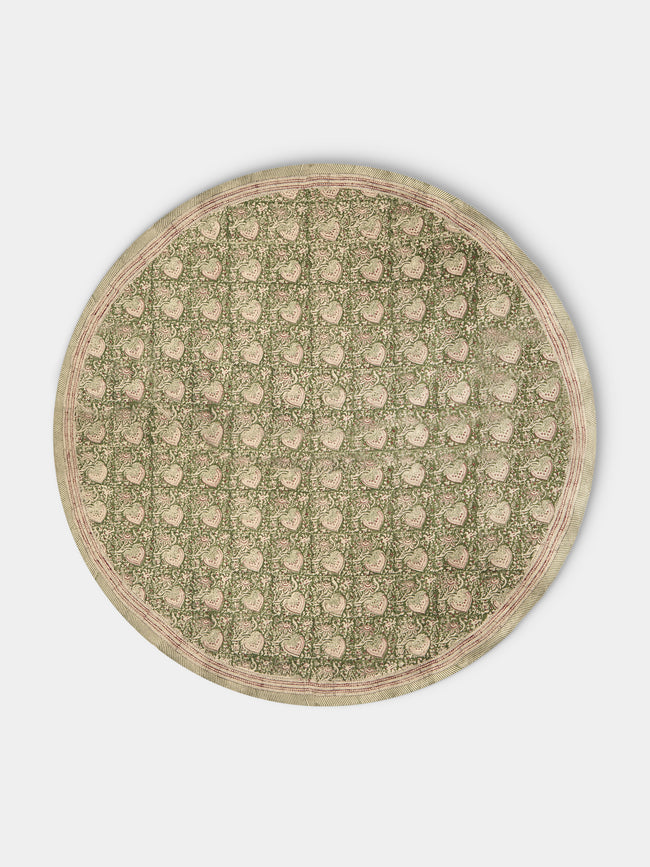 Chamois - Oriental Block-Printed Linen Round Tablecloth (86.5in/2.2m) - Multiple - ABASK - 
