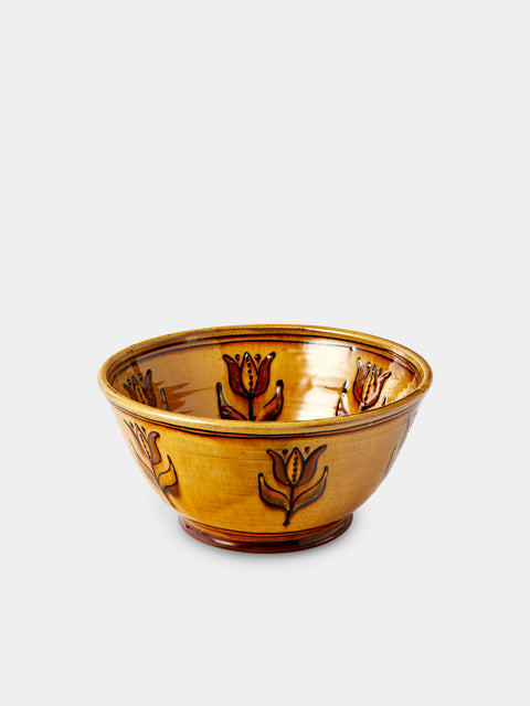 Fitch & McAndrew - Dahlias Slipware Serving Plate (13.4in/34cm) - Yellow - ABASK - 