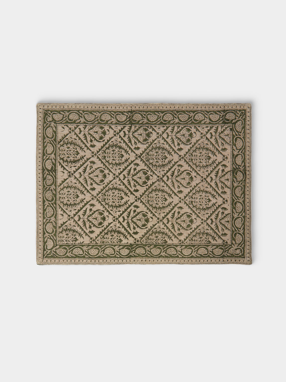 Chamois - | Set of 4 | Jaipur Block-Printed Linen Placemats - Green - ABASK