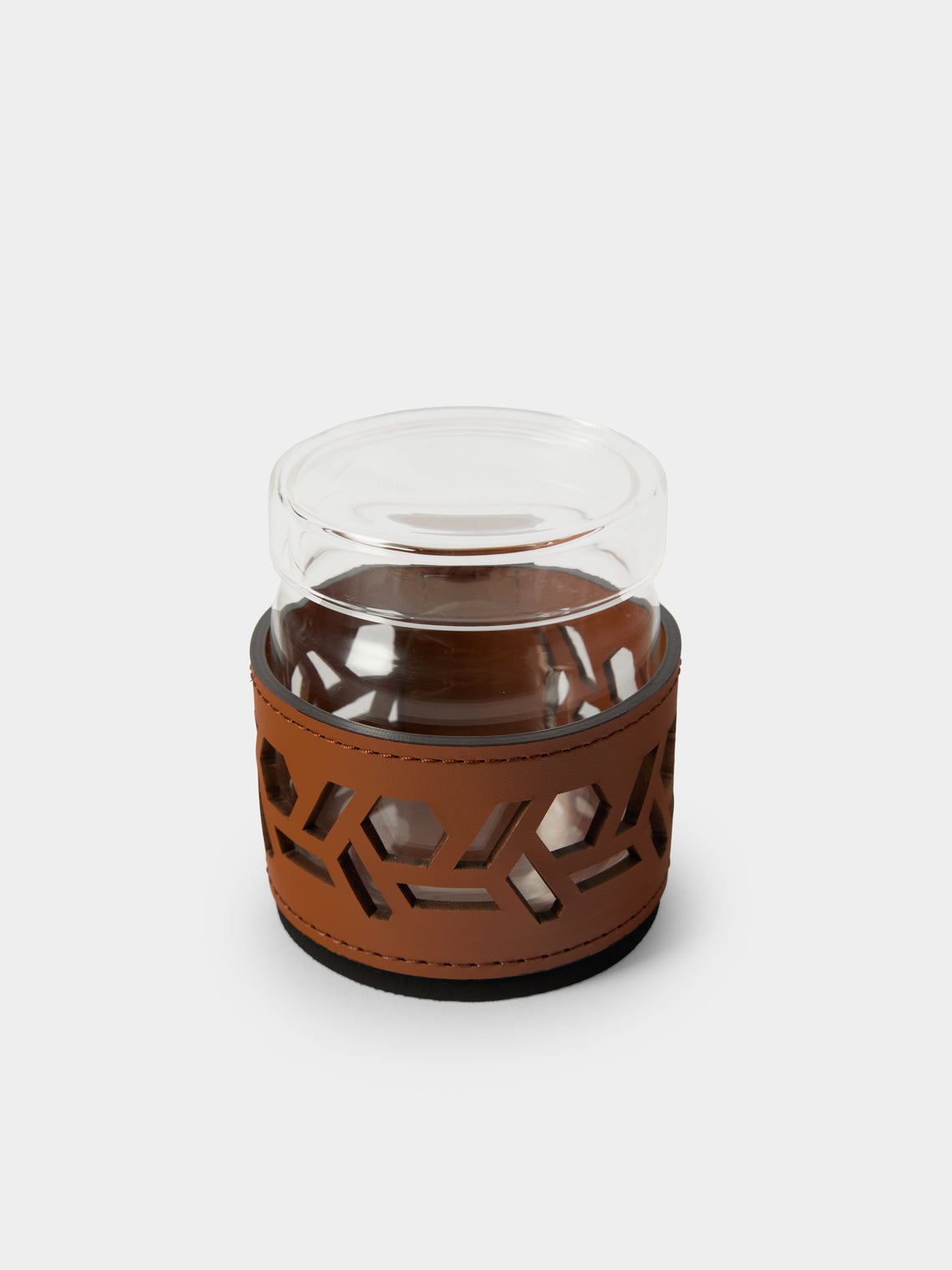 RUDI - Fiordaliso Glass and Leather Sugar Bowl with Spoon - Brown - ABASK