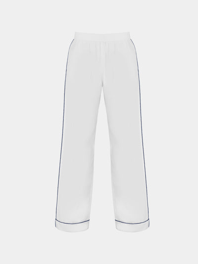Sebline - Stitch Hand-Embroidered Cotton Pajama Trousers | Size: M - White - ABASK - 