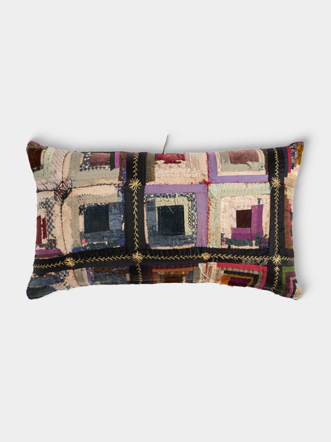 By Walid - 19th-Century Log Cabin Patchwork Damask Cushion (19.5in/50cm) - Multiple - ABASK - 