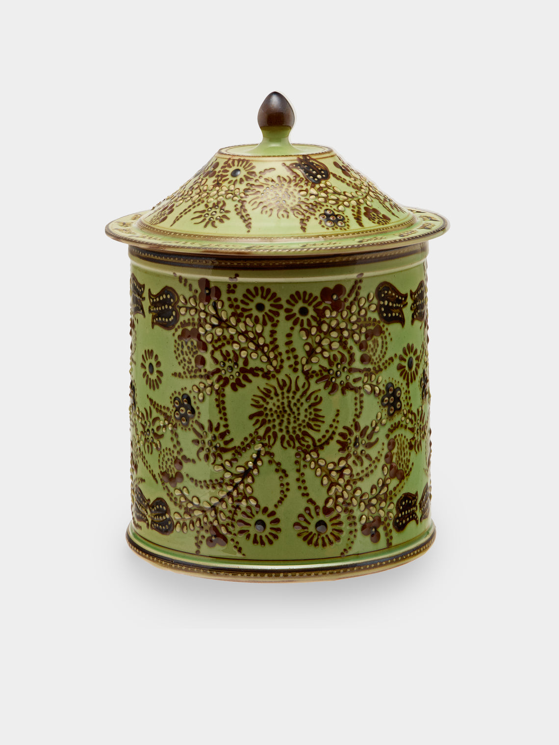 Poterie d’Évires - Flowers Hand-Painted Ceramic Medium Lidded Pot - Green - ABASK - 