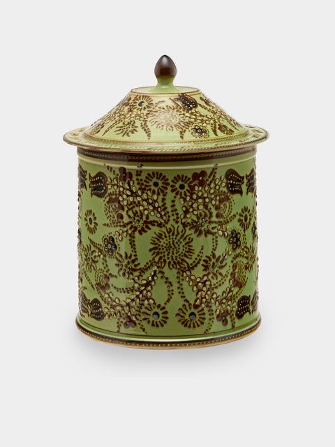 Poterie d’Évires - Flowers Hand-Painted Ceramic Medium Lidded Pot - Green - ABASK - 
