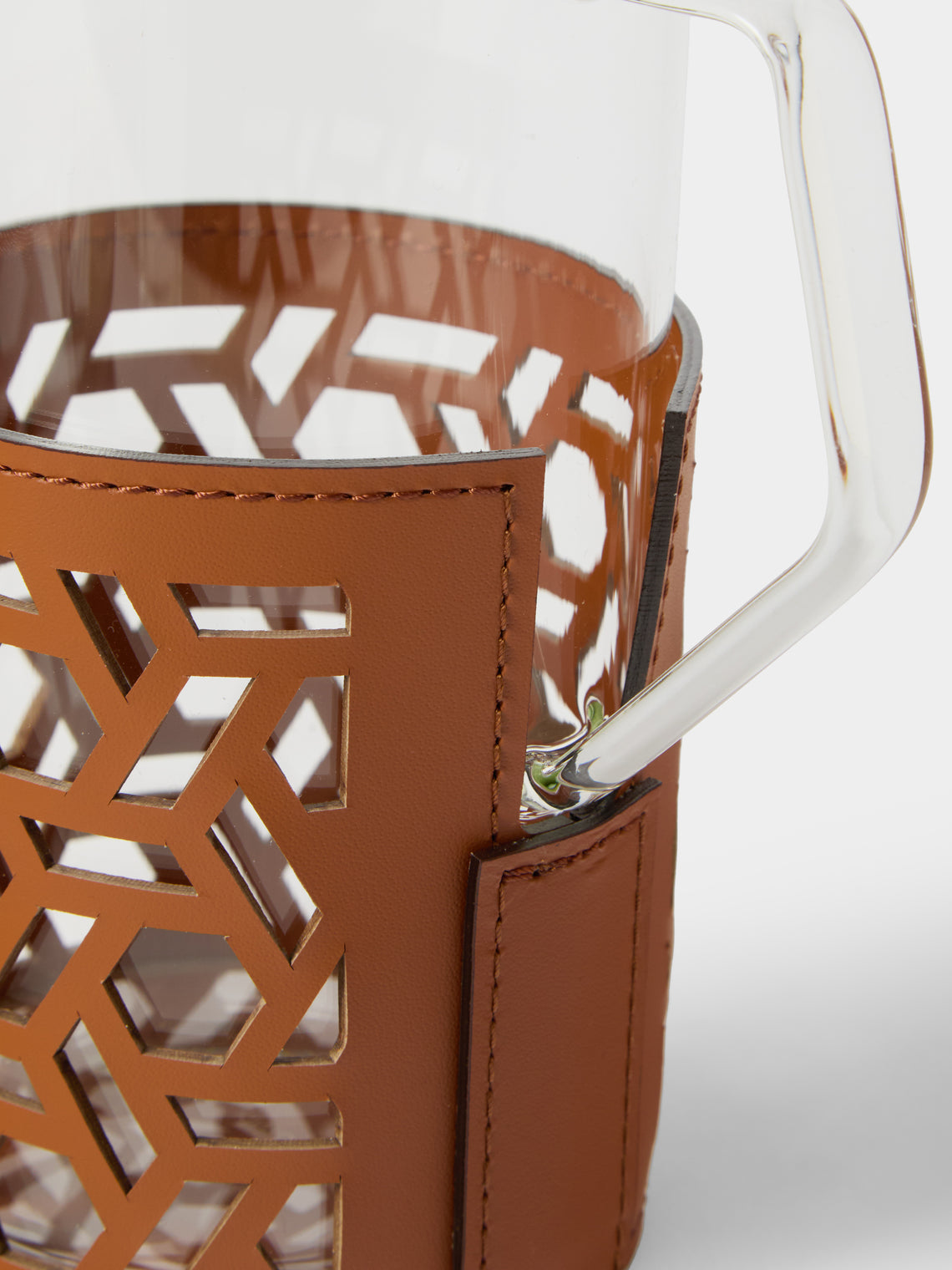 RUDI - Messina Leather and Glass Pitcher (25oz/0.75L) - Brown - ABASK