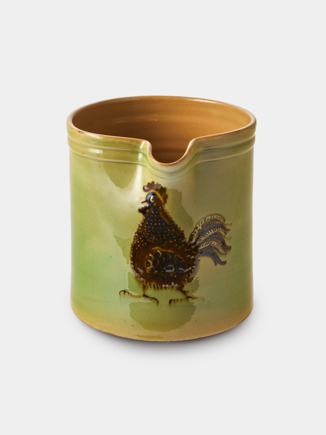Poterie d’Évires - Chickens Hand-Painted Ceramic Straight-Edge Medium Jug - Green - ABASK
