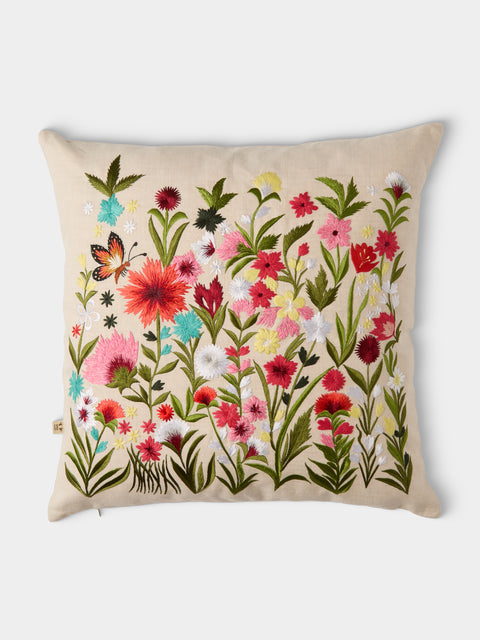 Bokja - Meadow Embroidered Linen Cushion (21.5in/55cm) - Multiple - ABASK - 