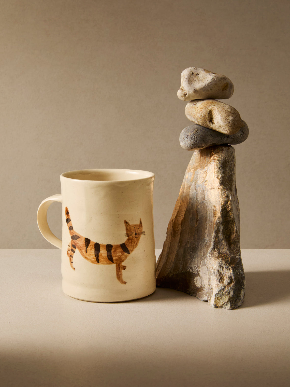 Liz Rowland - Striped Cat Hand-Painted Ceramic Mug - Multiple - ABASK