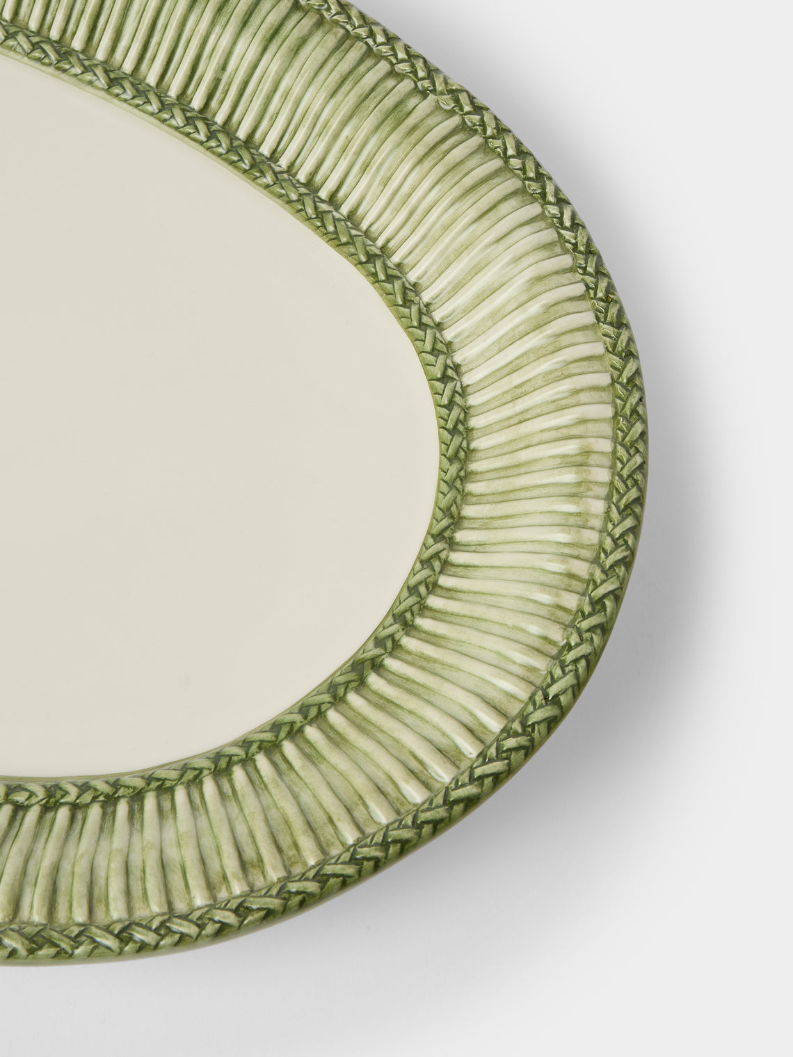 Tessalume Ceramiche - Wicker Hand-Painted Ceramic Oval Platter - Light Green - ABASK