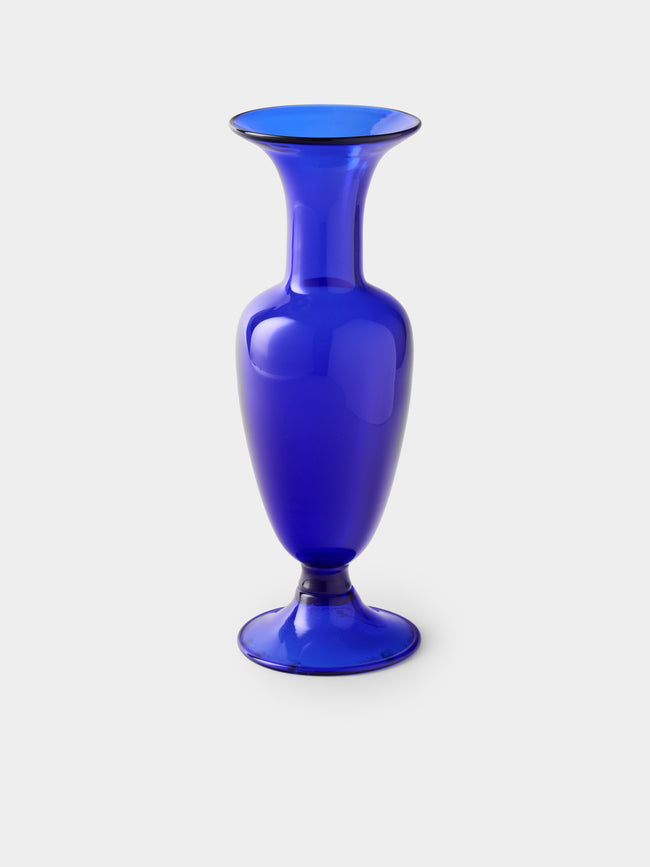 Antique and Vintage - 1990s Bisazza Glass Vase (12.5in/32cm) - Blue - ABASK - 