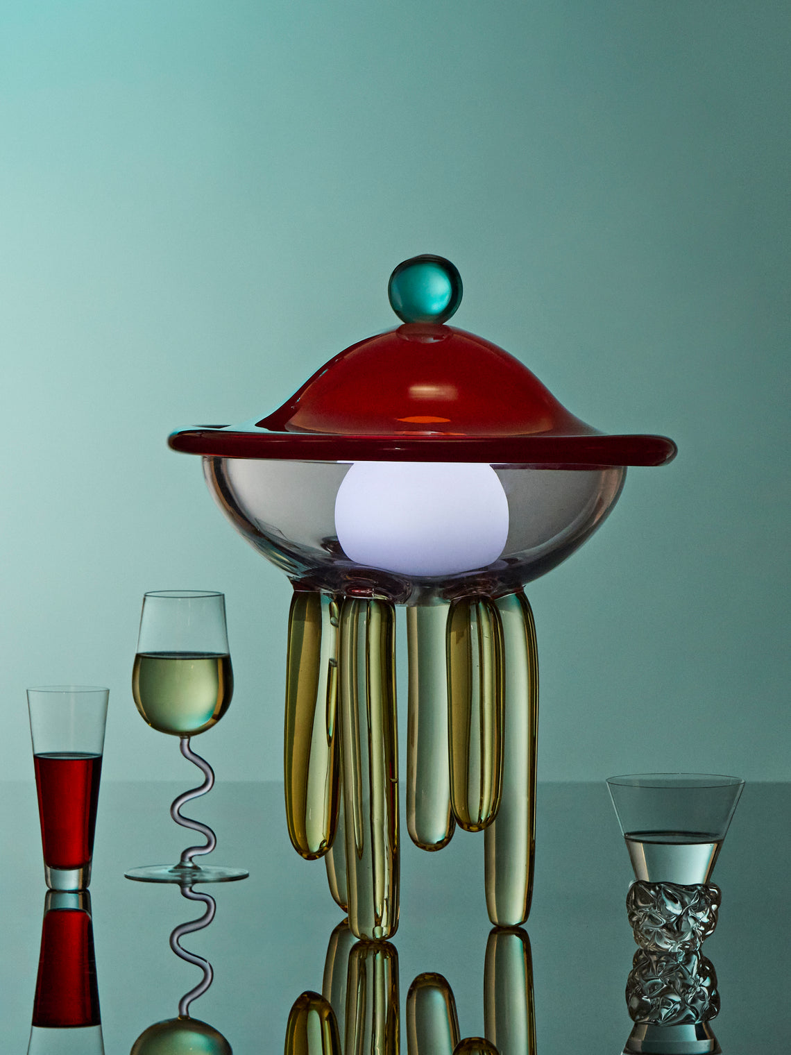 Kickie Chudikova - Pulpopolis Cyanea Hand-Blown Murano Glass Portable Table Lamp - Red - ABASK