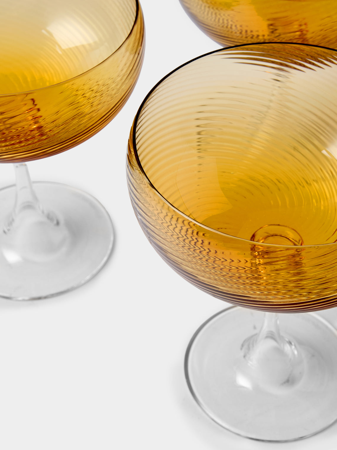 NasonMoretti - | Set of 6 | Twisted Ambra Hand-Blown Murano Glass Champagne Coupes - Yellow - ABASK