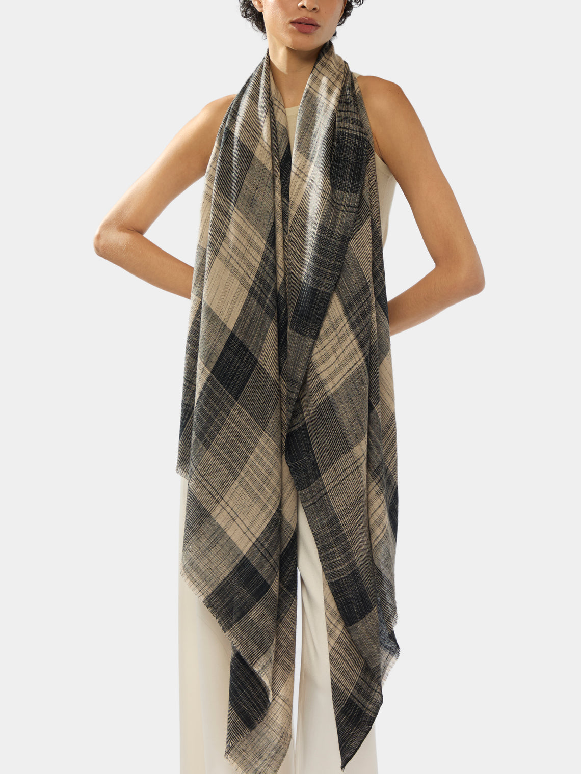 Me & K - Cashmere Check Scarf | One Size - Black - ABASK