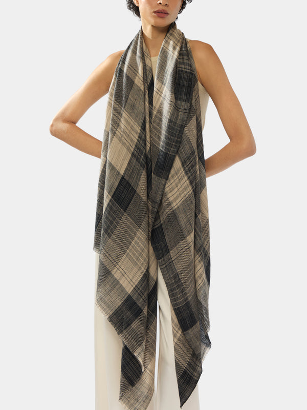 Me & K - Cashmere Check Scarf | One Size - Black - ABASK