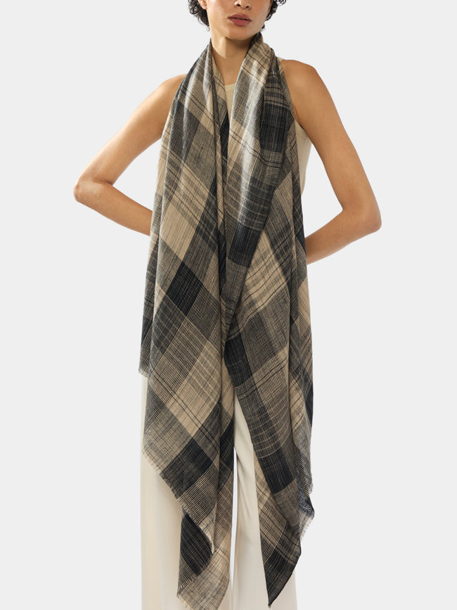 Me & K - Cashmere Check Scarf | One Size - Black - ABASK