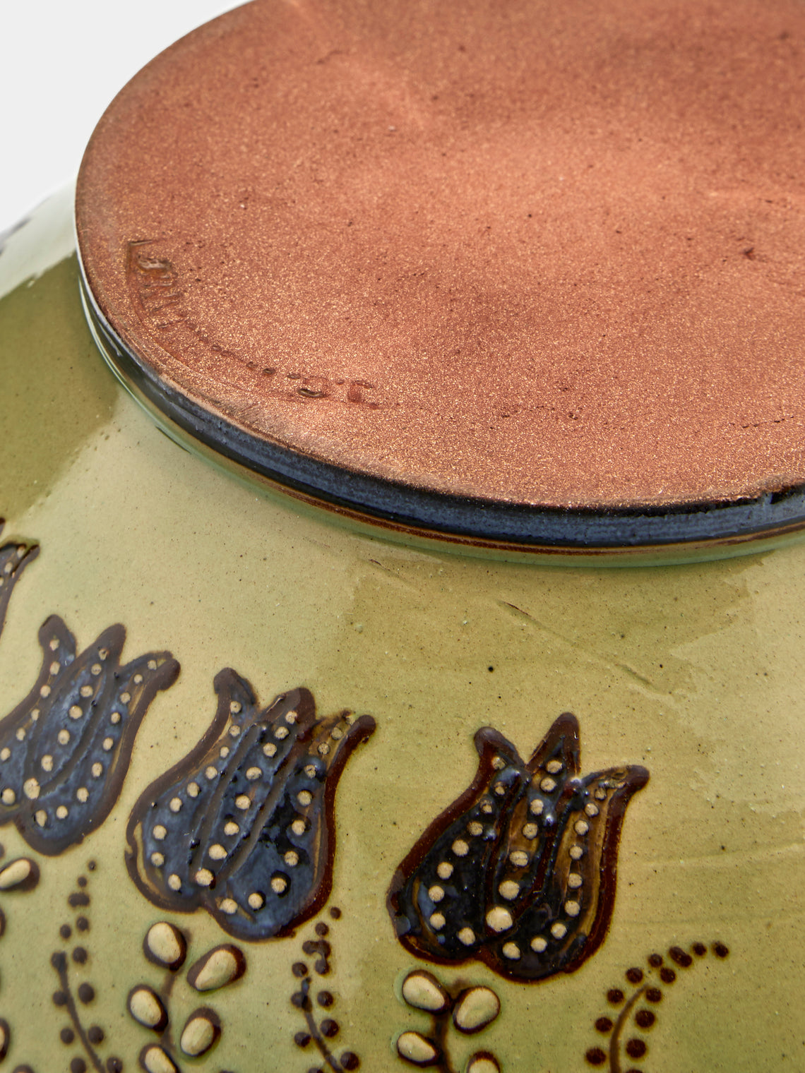 Poterie d’Évires - Flowers Hand-Painted Ceramic Large Serving Bowl - Green - ABASK