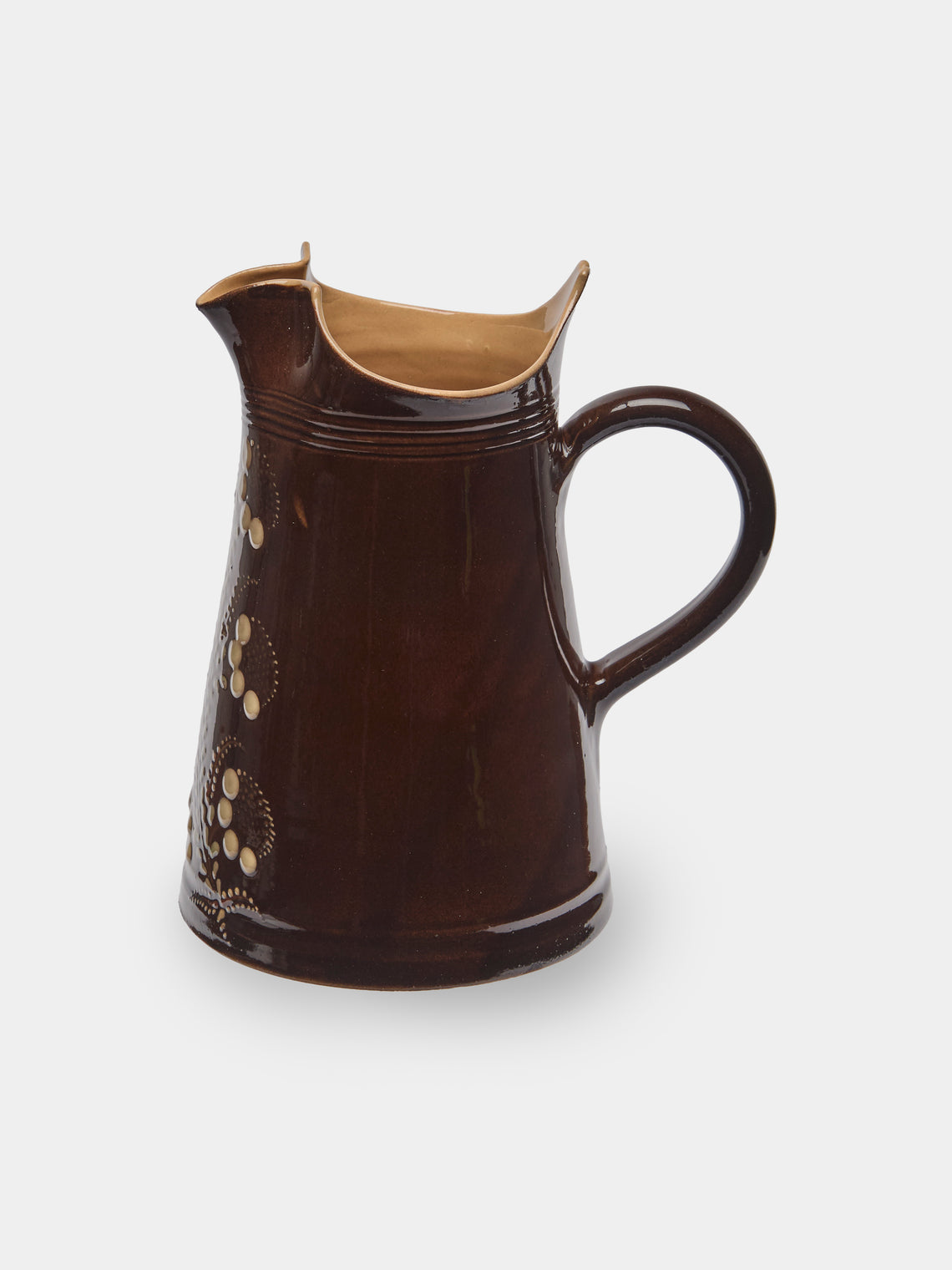 Poterie d’Évires - Flowers Hand-Painted Ceramic Large Milk Jug - Dark brown - ABASK
