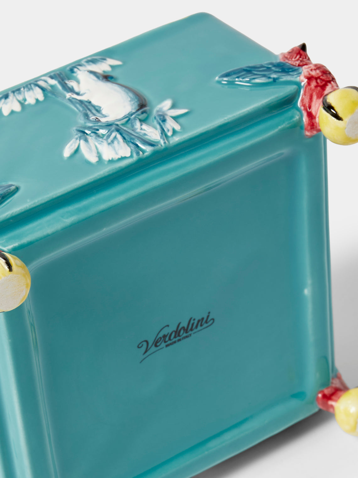 Verdolini - Bird Hand-Painted Majolica Ceramic Box - Blue - ABASK