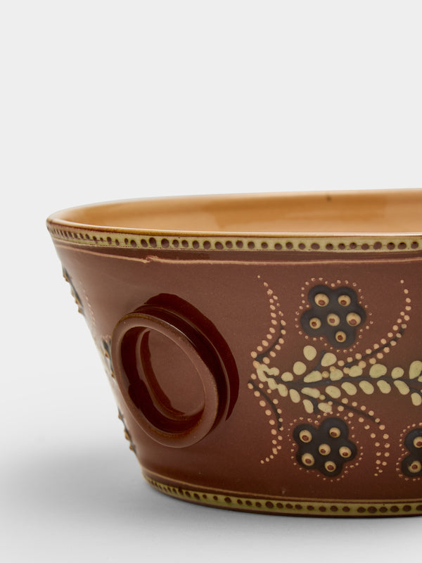 Poterie d’Évires - Flowers Hand-Painted Ceramic Large Handled Serving Bowl - Light brown - ABASK