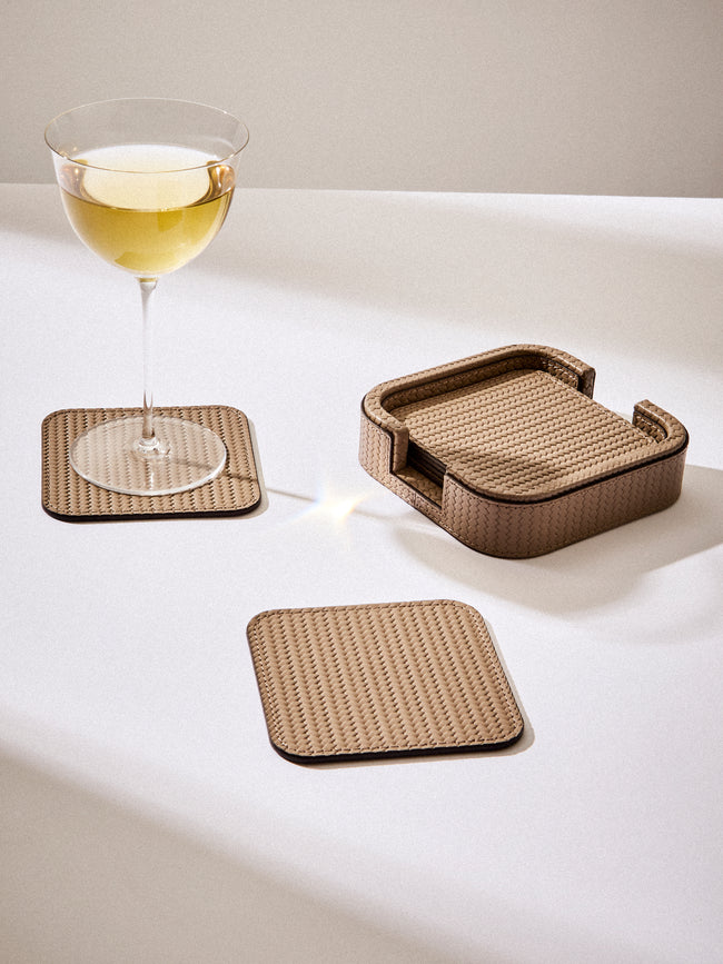 Pinetti - Leather Square Coasters (Set of 6) - Taupe - ABASK