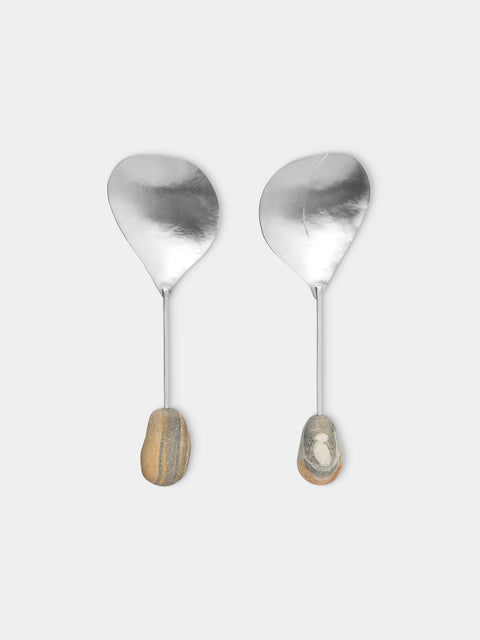 Thalia Maria Silver - Sterling Silver and Pebble Salad Servers (Set of 2) - Silver - ABASK - 