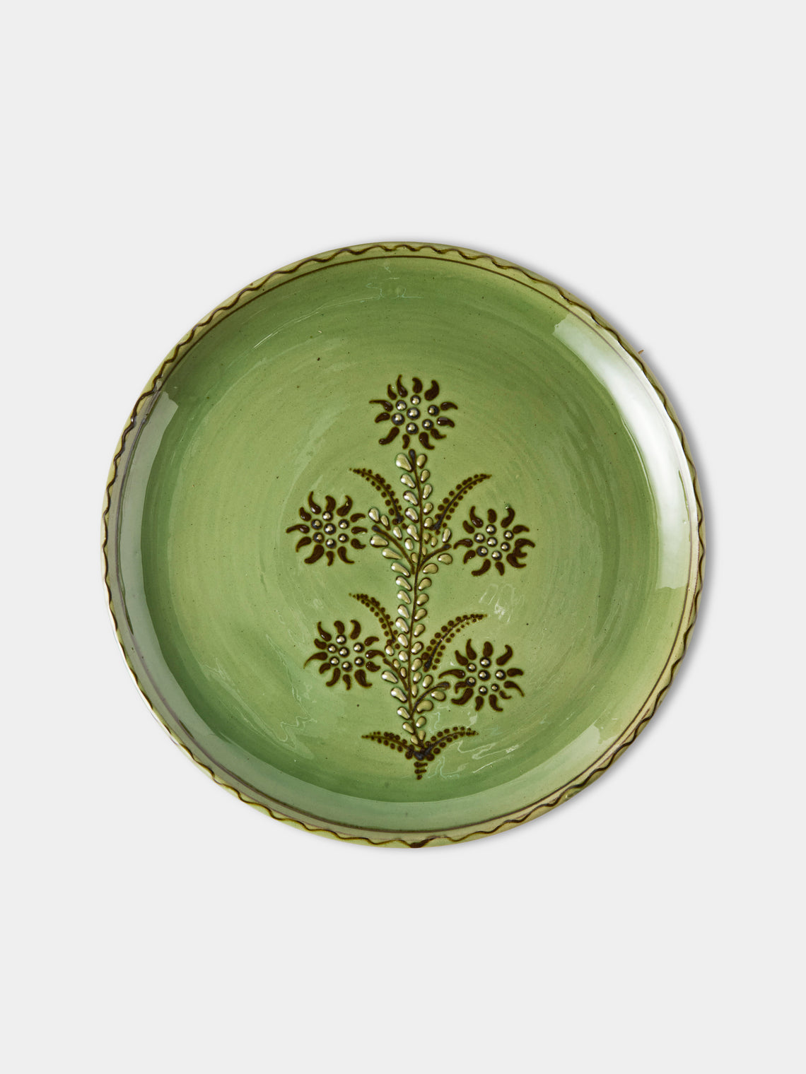 Poterie d’Évires - Flowers Hand-Painted Ceramic Dinner Plates – 9.5in/24cm (Set of 4) - Green - ABASK